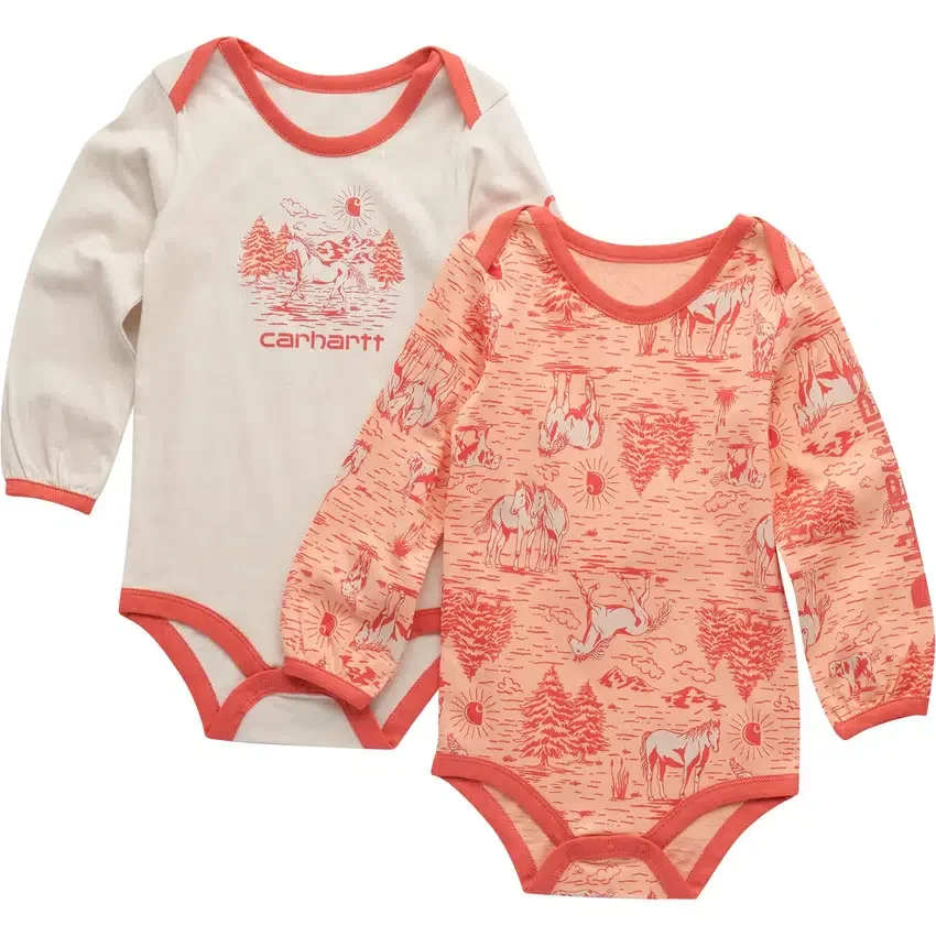 2-delt langærmet bodysuit-sæt til piger med bondegårdsprint (baby)