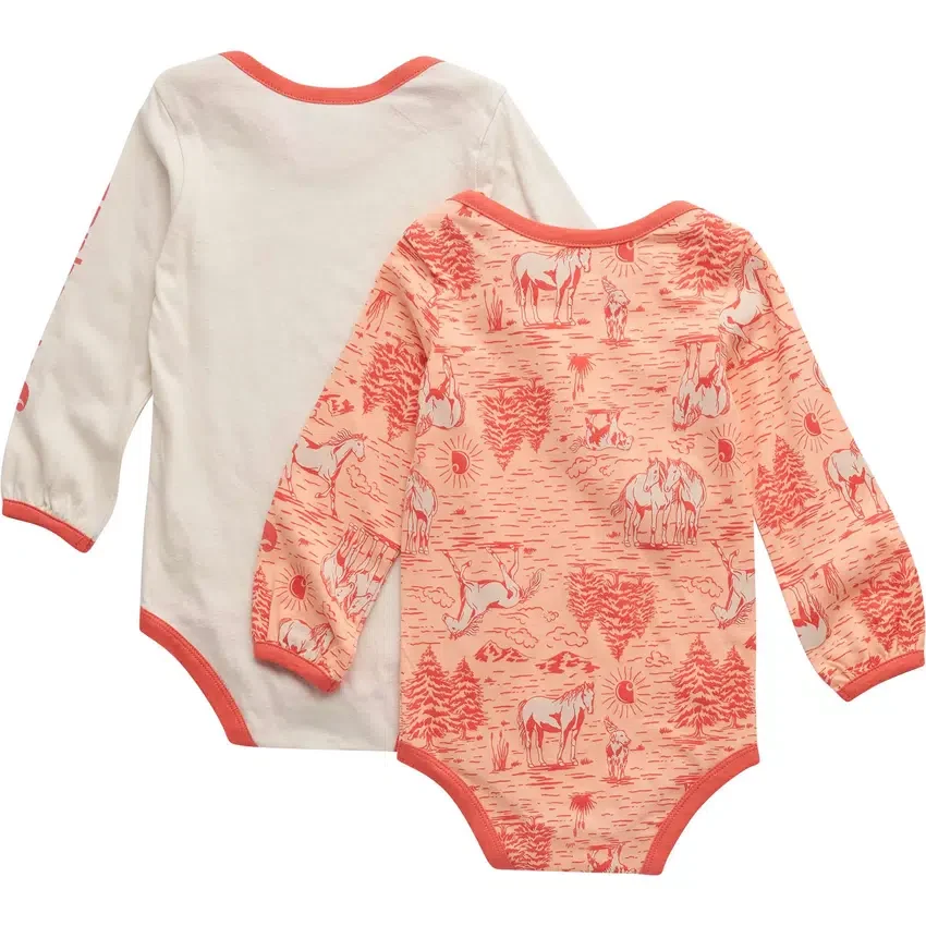 2-delt langærmet bodysuit-sæt til piger med bondegårdsprint (baby)