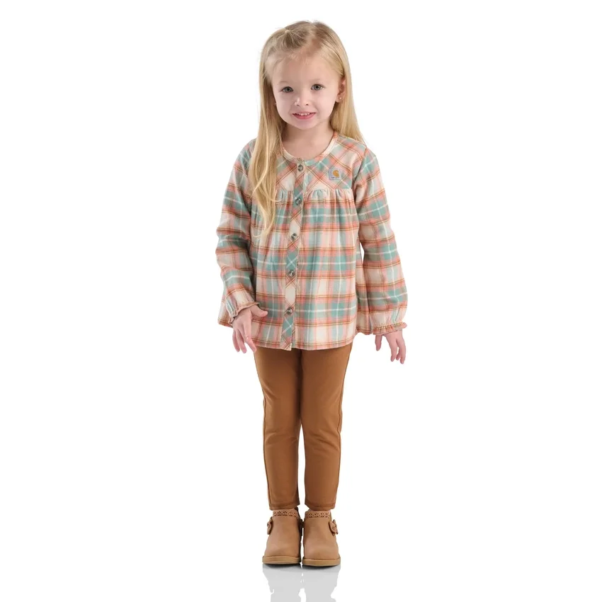 2-delt sæt til piger med langærmet flanellbluse og Leggings (småbørn)