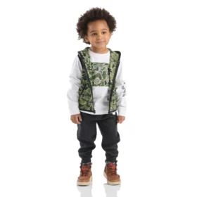 3-delt camouflage-sæt til drenge med vest, langærmet T-shirt og bukser (småbørn)
