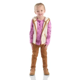 3-delt sæt til piger med vest, T-shirt med print og Leggings (småbørn)