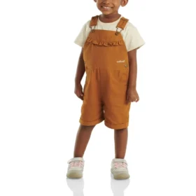 Canvas-shortalls med flæser foran til piger (baby/småbørn)