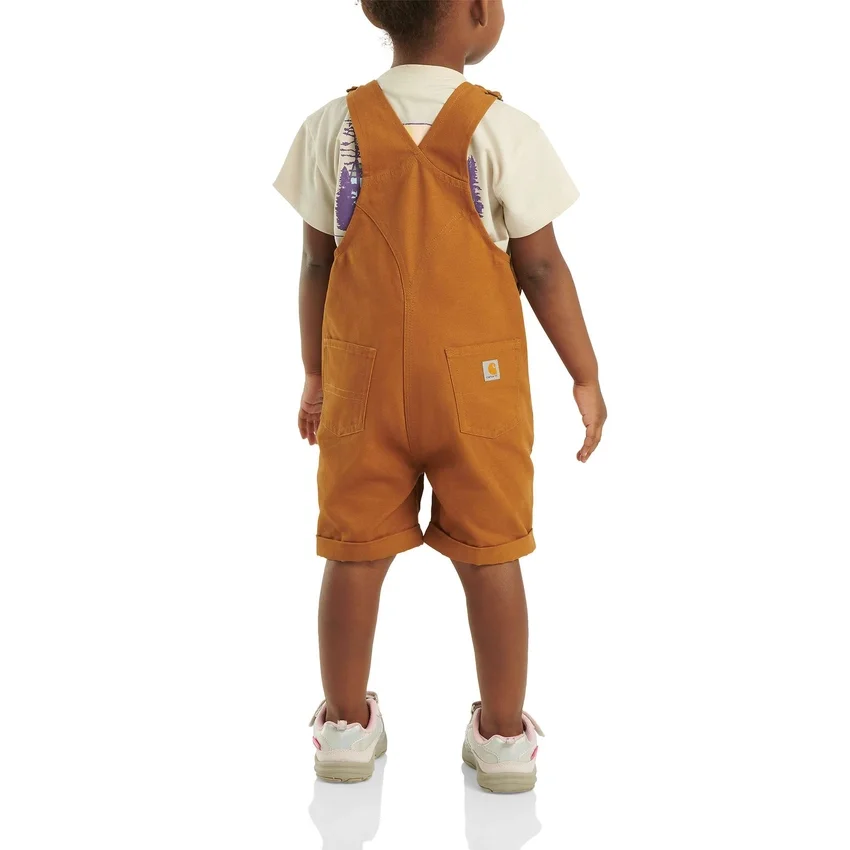 Canvas-shortalls med flæser foran til piger (baby/småbørn)