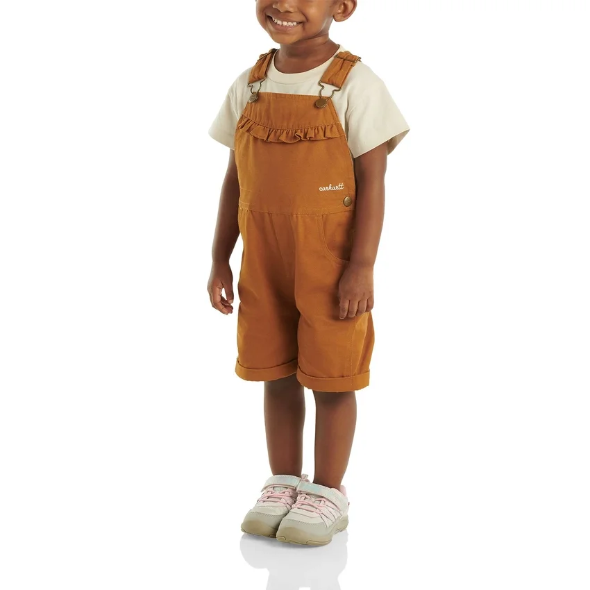 Canvas-shortalls med flæser foran til piger (baby/småbørn)
