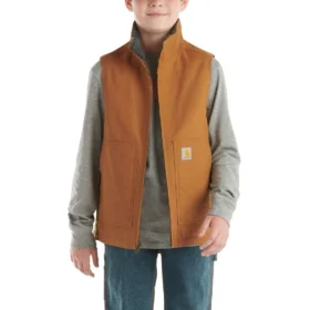 Canvas-vest med lynlås foran og sherpa-for til drenge