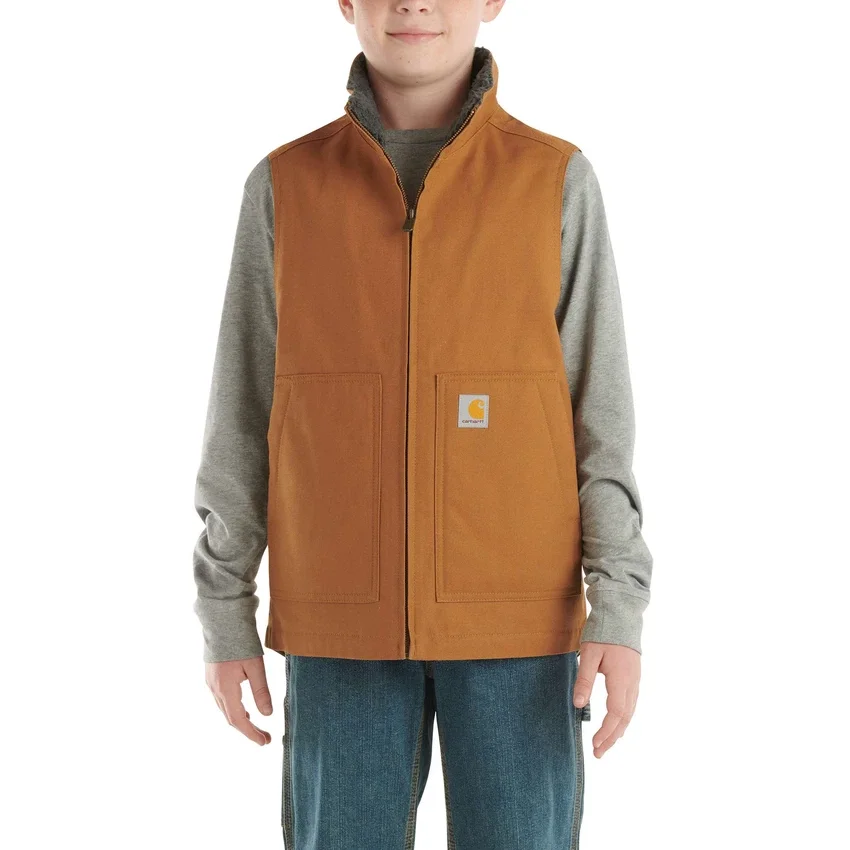 Canvas-vest med lynlås foran og sherpa-for til drenge