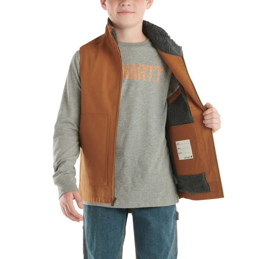 Canvas-vest med lynlås foran og sherpa-for til drenge