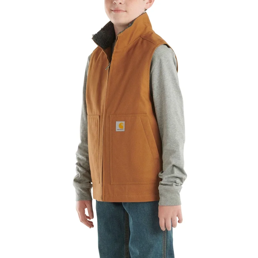 Canvas-vest med lynlås foran og sherpa-for til drenge