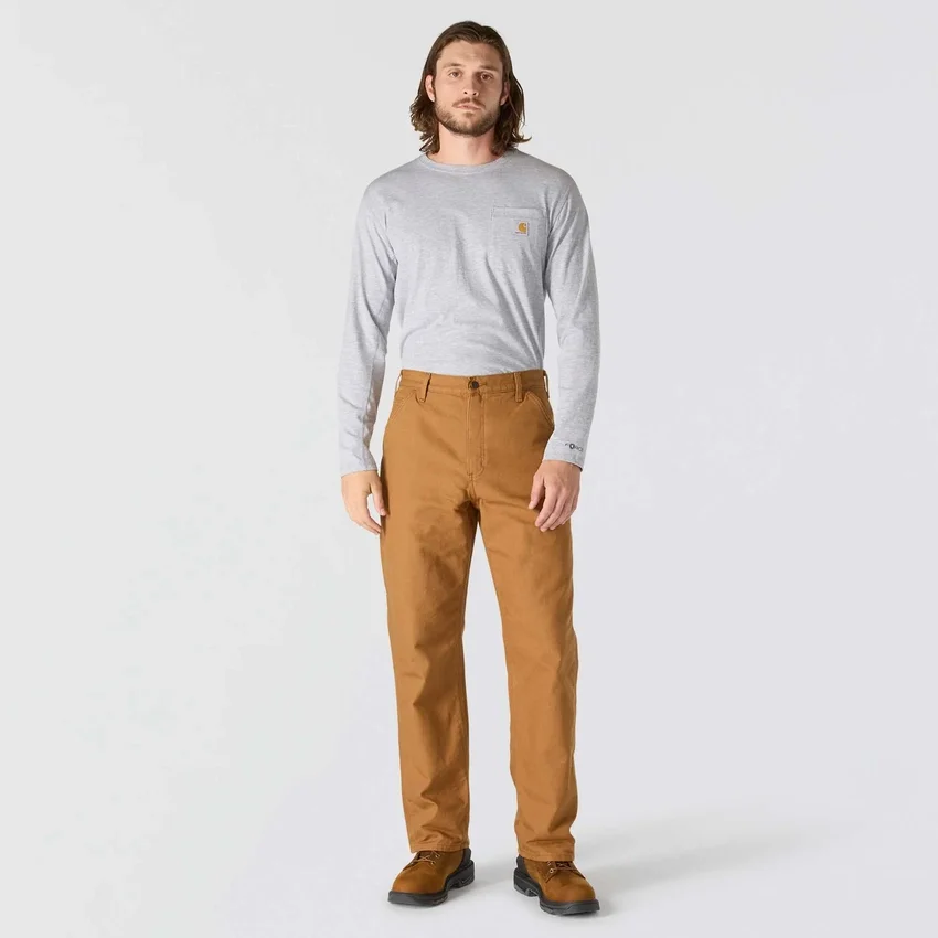 Carhartt B111 Løse, lige, vaskede arbejdsbukser til mænd i duck med foring