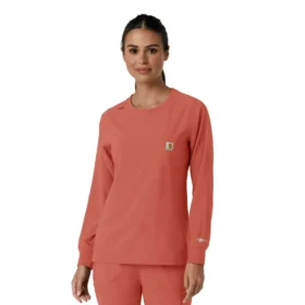 Carhartt Force Cross-Flex langærmet scrub-bluse med rund hals til kvinder