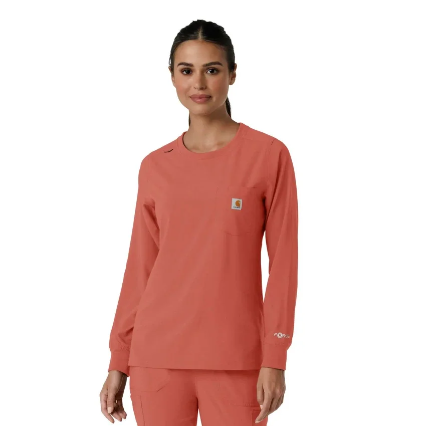 Carhartt Force Cross-Flex langærmet scrub-bluse med rund hals til kvinder