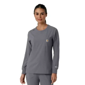 Carhartt Force Cross-Flex langærmet scrub-bluse med rund hals til kvinder