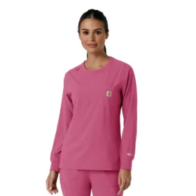 Carhartt Force Cross-Flex langærmet scrub-bluse med rund hals til kvinder