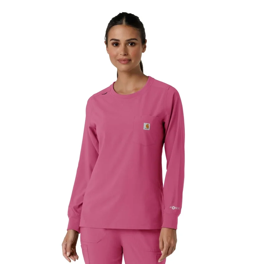 Carhartt Force Cross-Flex langærmet scrub-bluse med rund hals til kvinder