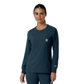 Carhartt Force Cross-Flex langærmet scrub-bluse med rund hals til kvinder