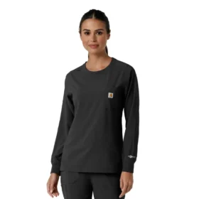 Carhartt Force Cross-Flex langærmet scrub-bluse med rund hals til kvinder