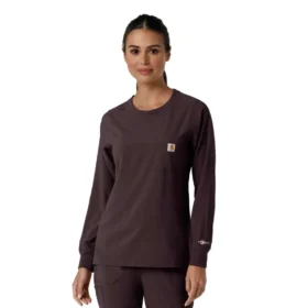 Carhartt Force Cross-Flex langærmet scrub-bluse med rund hals til kvinder