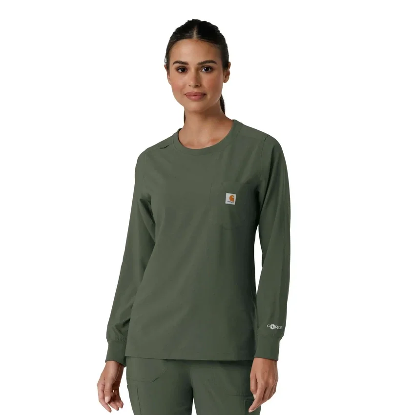 Carhartt Force Cross-Flex langærmet scrub-bluse med rund hals til kvinder