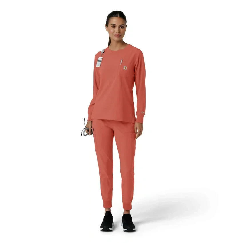 Carhartt Force Cross-Flex langærmet scrub-bluse med rund hals til kvinder