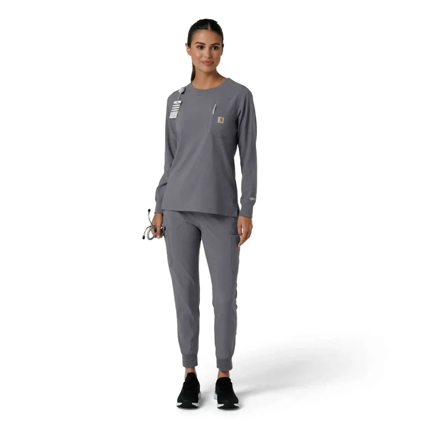 Carhartt Force Cross-Flex langærmet scrub-bluse med rund hals til kvinder