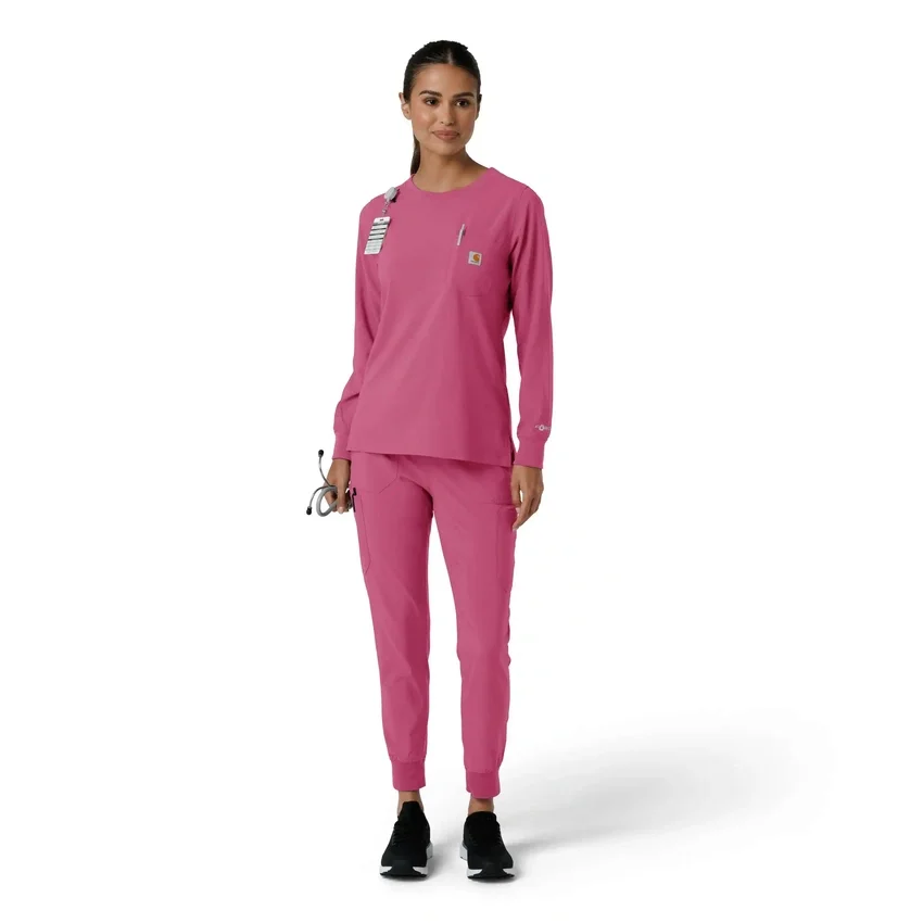 Carhartt Force Cross-Flex langærmet scrub-bluse med rund hals til kvinder