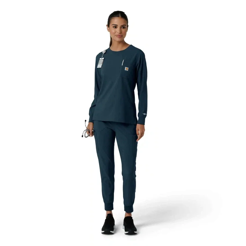 Carhartt Force Cross-Flex langærmet scrub-bluse med rund hals til kvinder