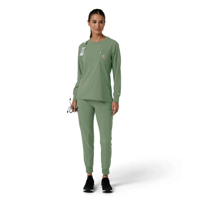 Carhartt Force Cross-Flex langærmet scrub-bluse med rund hals til kvinder