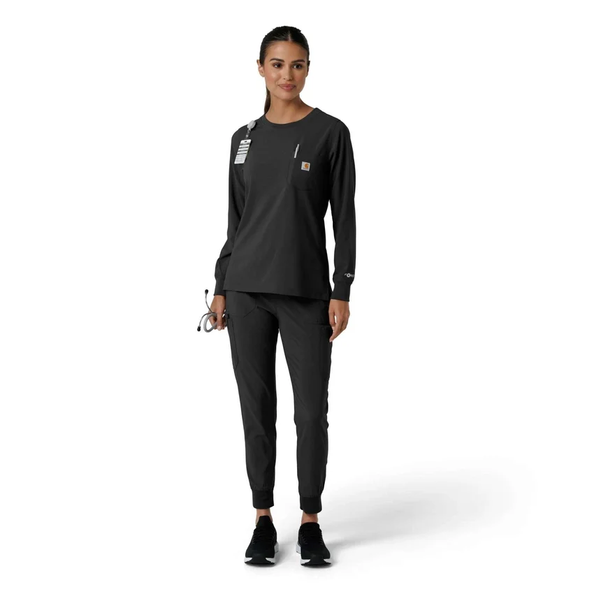 Carhartt Force Cross-Flex langærmet scrub-bluse med rund hals til kvinder