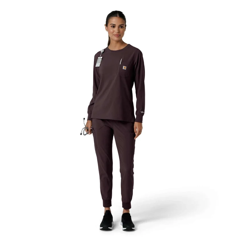 Carhartt Force Cross-Flex langærmet scrub-bluse med rund hals til kvinder