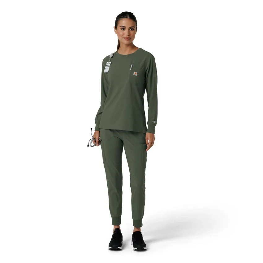 Carhartt Force Cross-Flex langærmet scrub-bluse med rund hals til kvinder