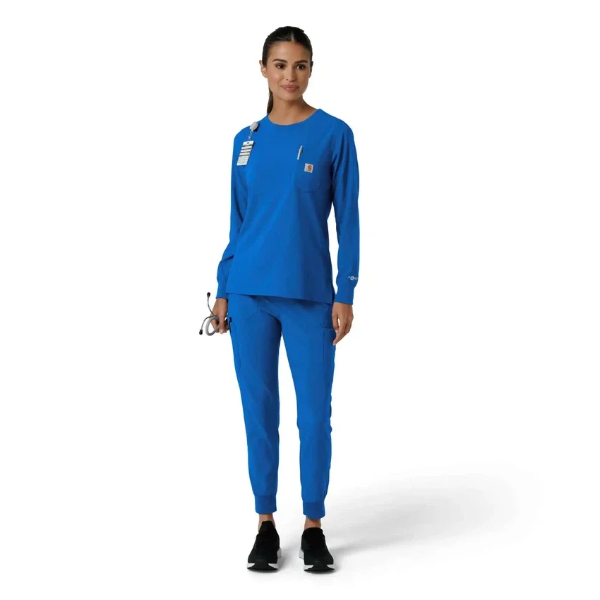 Carhartt Force Cross-Flex langærmet scrub-bluse med rund hals til kvinder