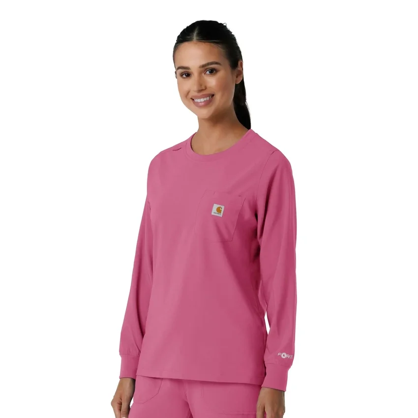 Carhartt Force Cross-Flex langærmet scrub-bluse med rund hals til kvinder