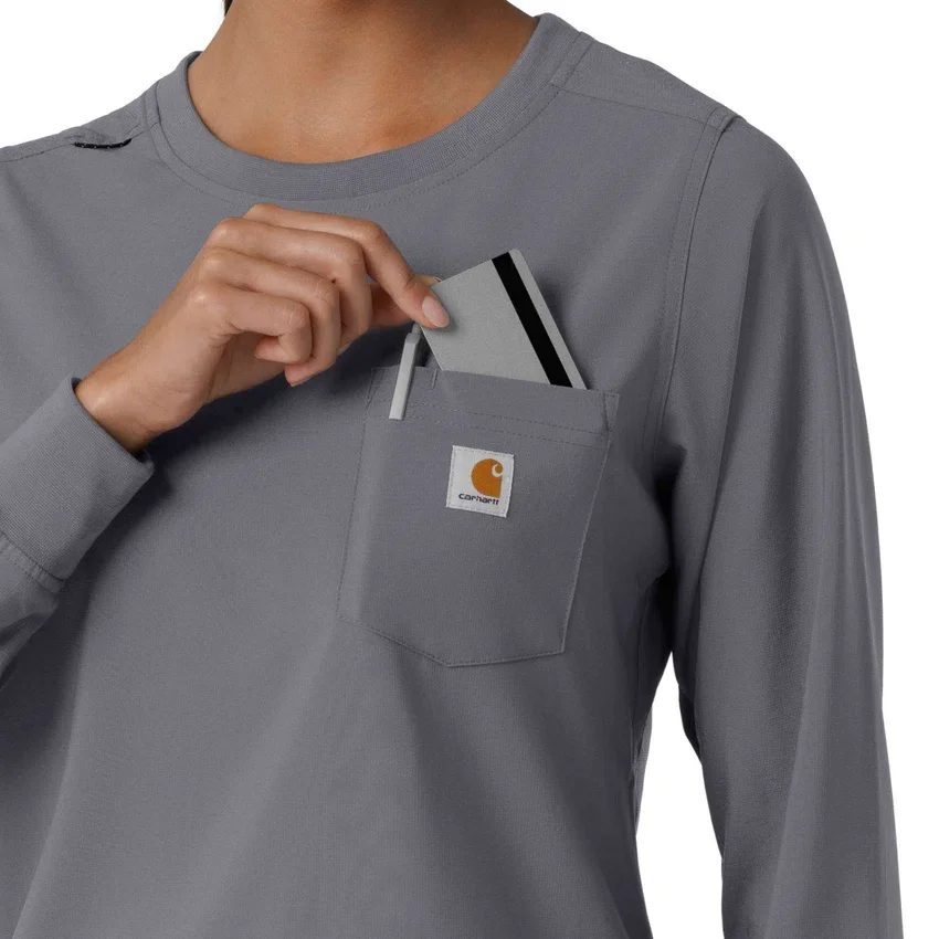 Carhartt Force Cross-Flex langærmet scrub-bluse med rund hals til kvinder