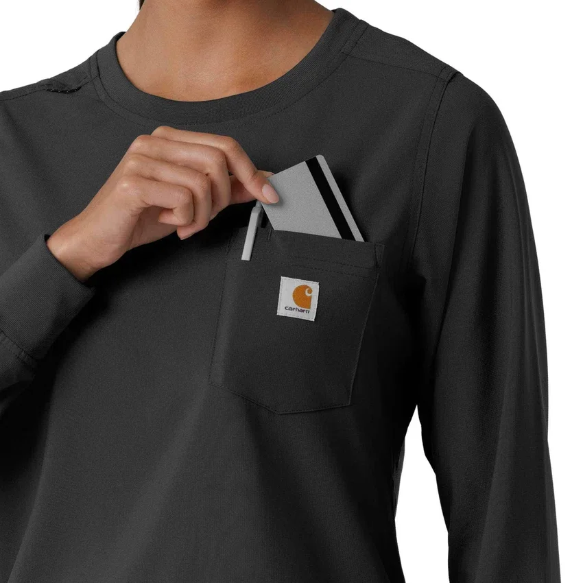 Carhartt Force Cross-Flex langærmet scrub-bluse med rund hals til kvinder