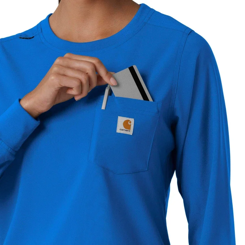 Carhartt Force Cross-Flex langærmet scrub-bluse med rund hals til kvinder