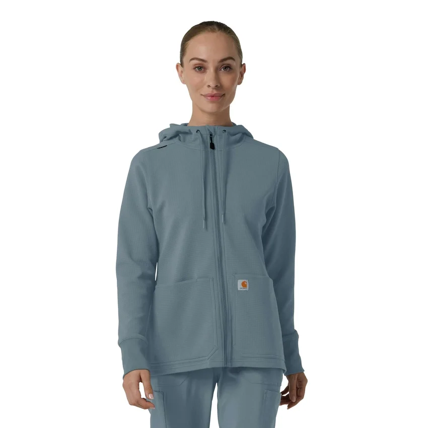 Carhartt-hettetrøje med fuld lynlås og vaffelstruktur til kvinder
