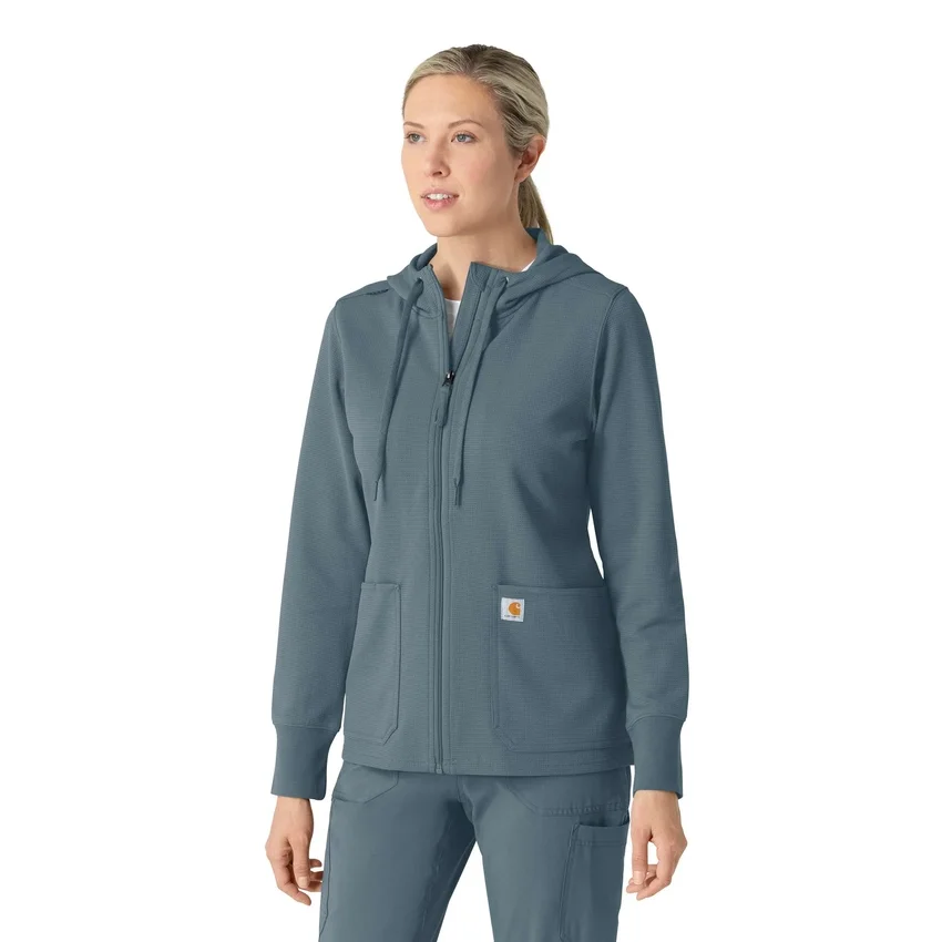 Carhartt-hettetrøje med fuld lynlås og vaffelstruktur til kvinder