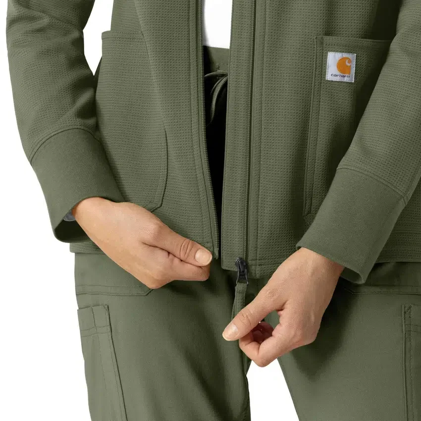 Carhartt-hettetrøje med fuld lynlås og vaffelstruktur til kvinder