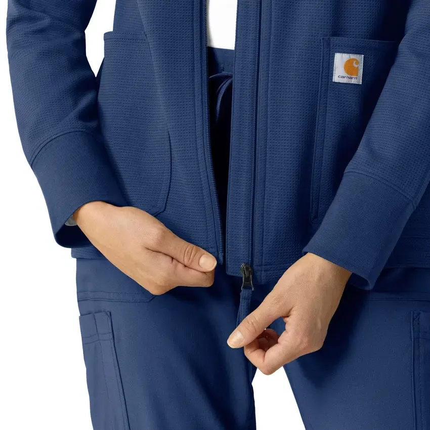 Carhartt-hettetrøje med fuld lynlås og vaffelstruktur til kvinder