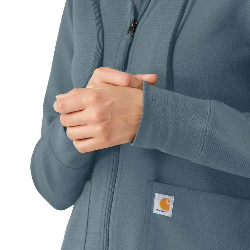 Carhartt-hettetrøje med fuld lynlås og vaffelstruktur til kvinder