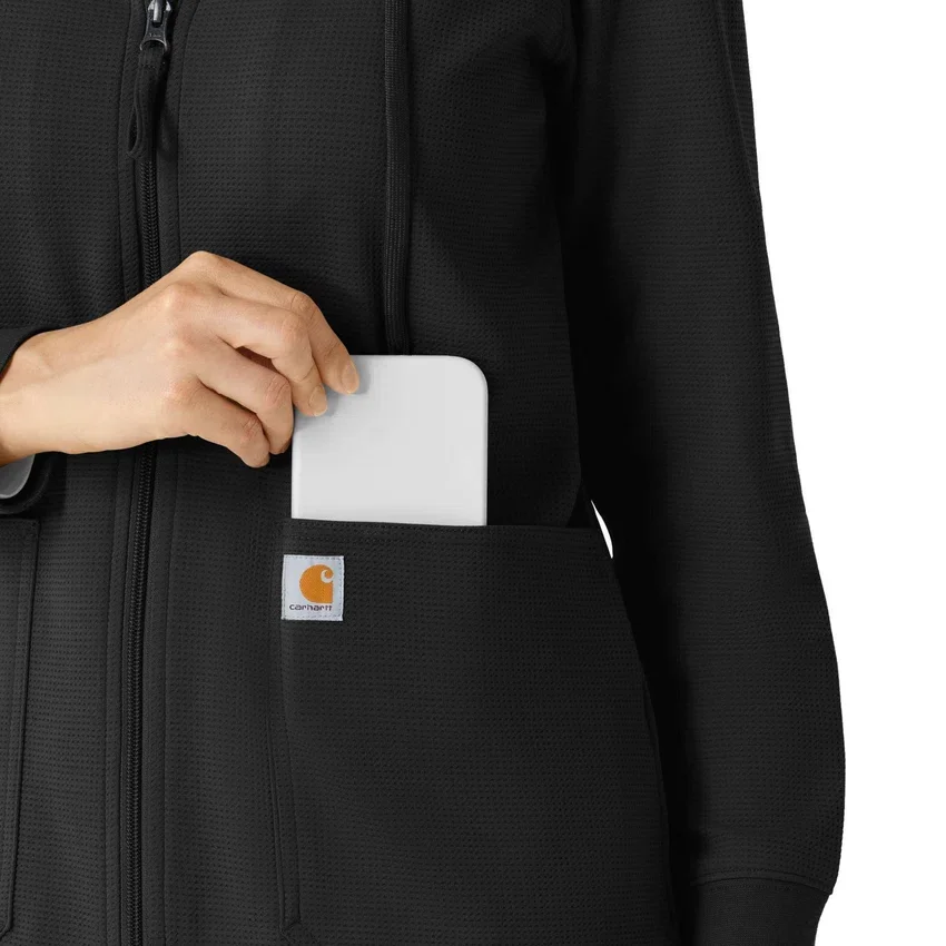 Carhartt-hettetrøje med fuld lynlås og vaffelstruktur til kvinder