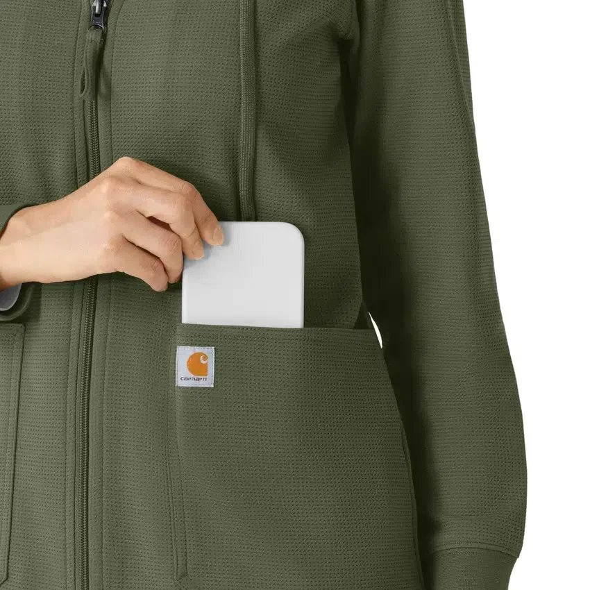 Carhartt-hettetrøje med fuld lynlås og vaffelstruktur til kvinder