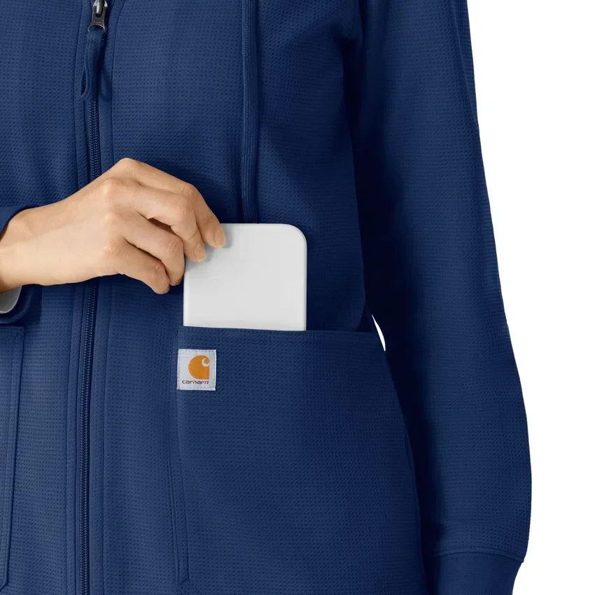 Carhartt-hettetrøje med fuld lynlås og vaffelstruktur til kvinder