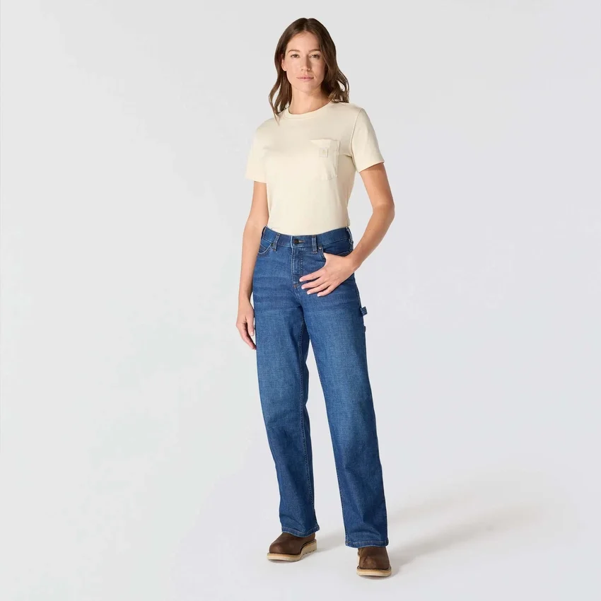 Carpenter-arbejdsjeans til kvinder med mellemhøj talje og stretch