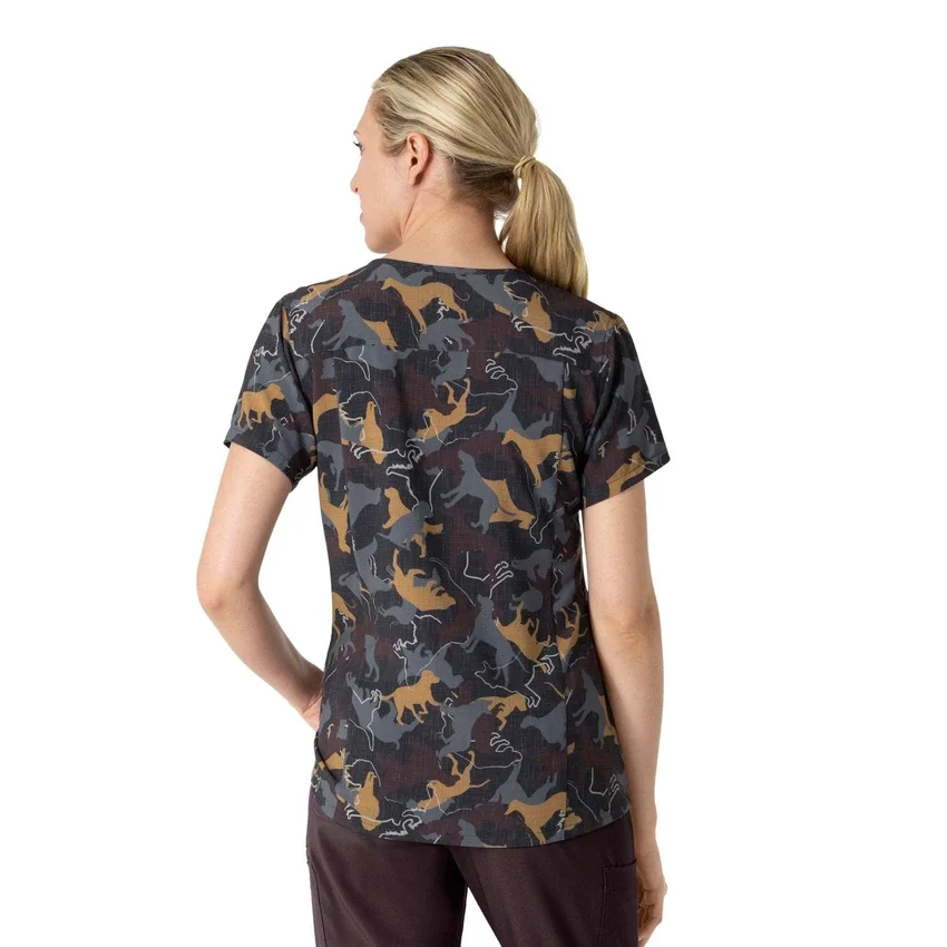 Cross-Flex-scrubbluse med V-hals og print til kvinder