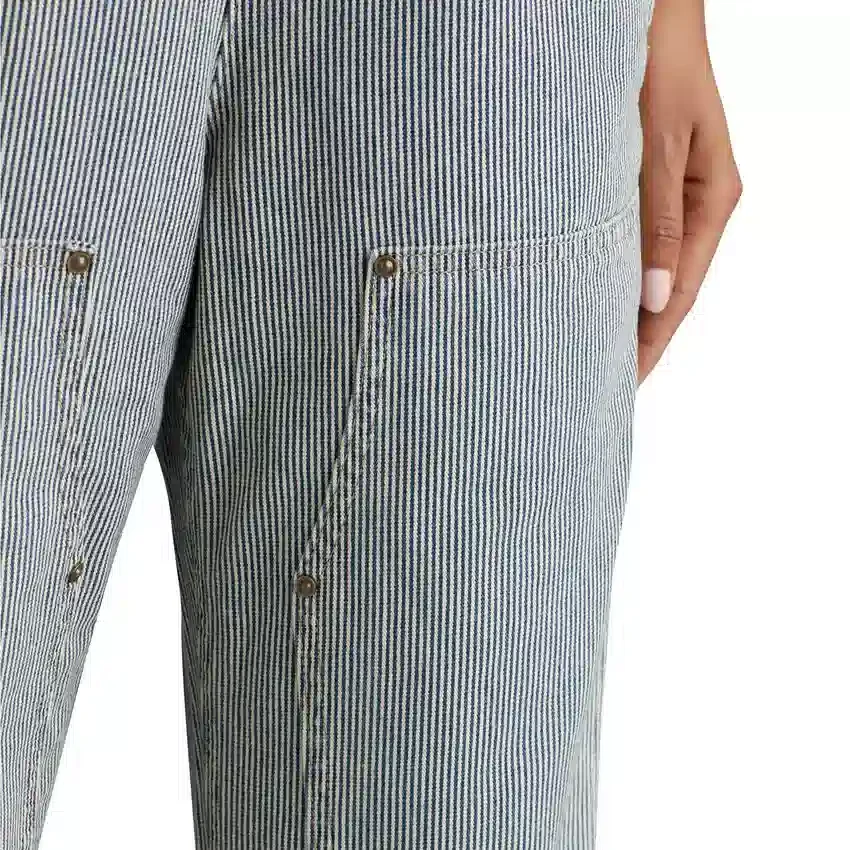 Denim-hagesmæk med jernbanestriber