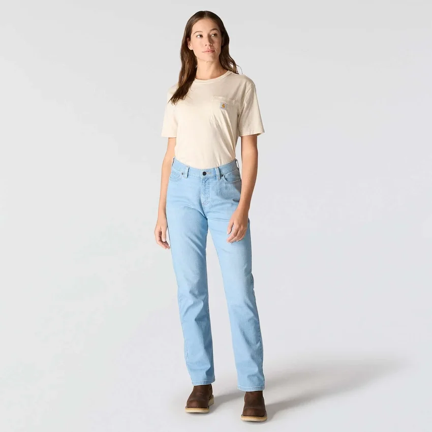 Essential-stretchjeans til kvinder med mellemhøj talje og lige ben