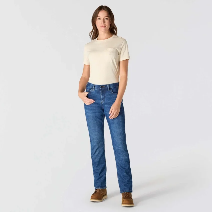 Essential-stretchjeans til kvinder med mellemhøj talje og lige ben