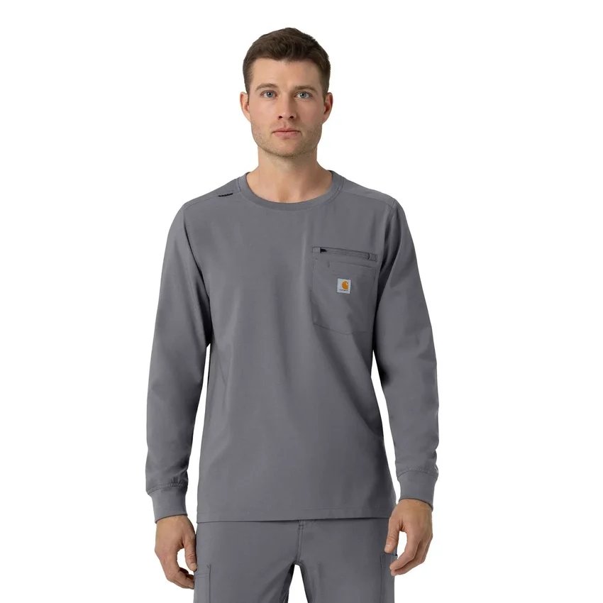 Force Cross-Flex langærmet scrub-bluse med rund hals
