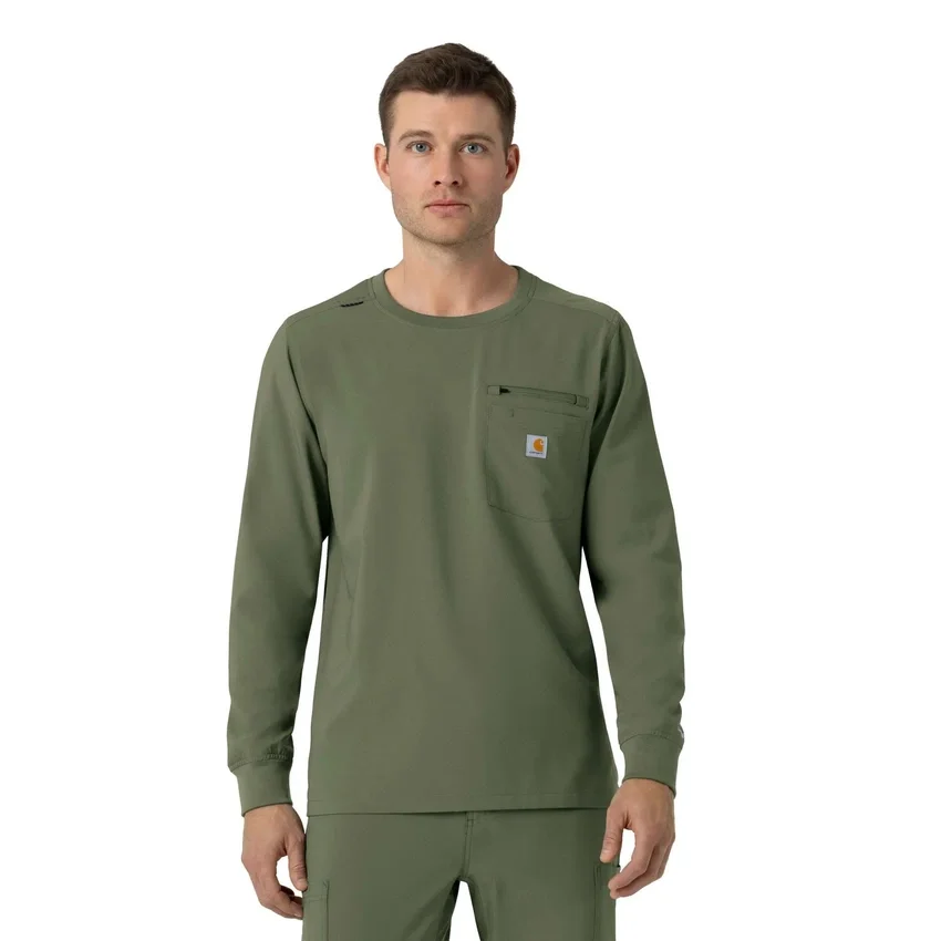 Force Cross-Flex langærmet scrub-bluse med rund hals
